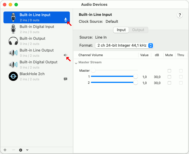 audio devices settings for measurement