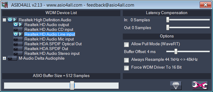 ASIO4ALL panel